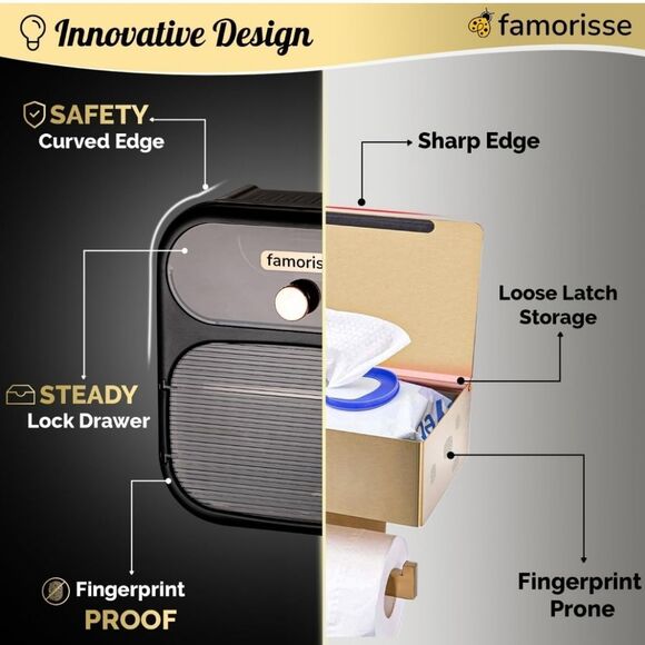 Famorisse Tissue Paper Holder w/Drawer- Black/Rose Gold - Picture 3 of 13